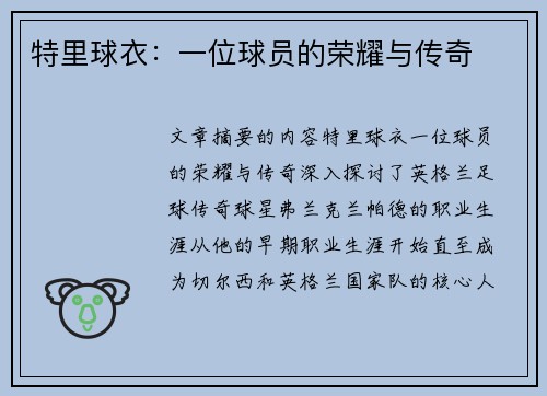 特里球衣：一位球员的荣耀与传奇